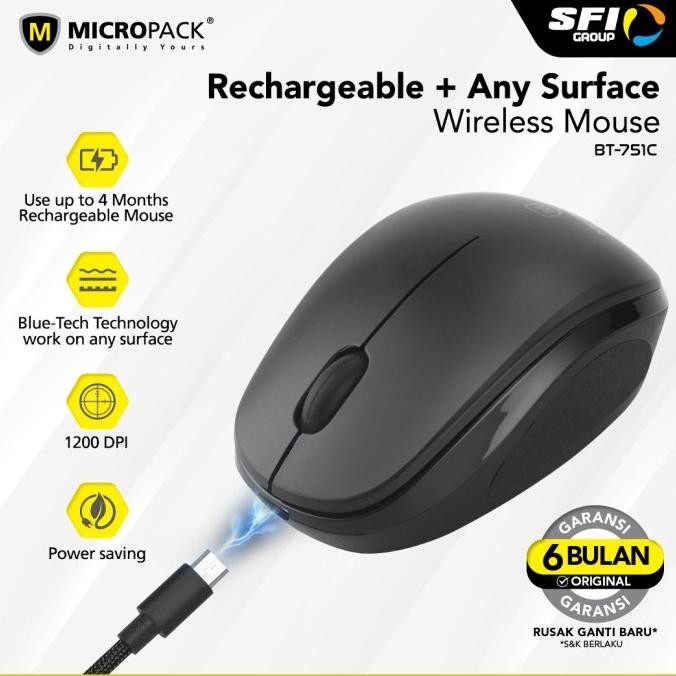 Micropack Rechargeable Blue-Tech Mouse Bt-751C Black