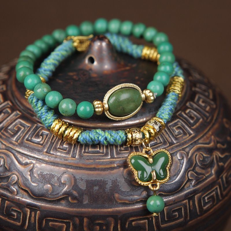 Gelang Batu Akik Jasper Turquoise yang Ditenun Tangan