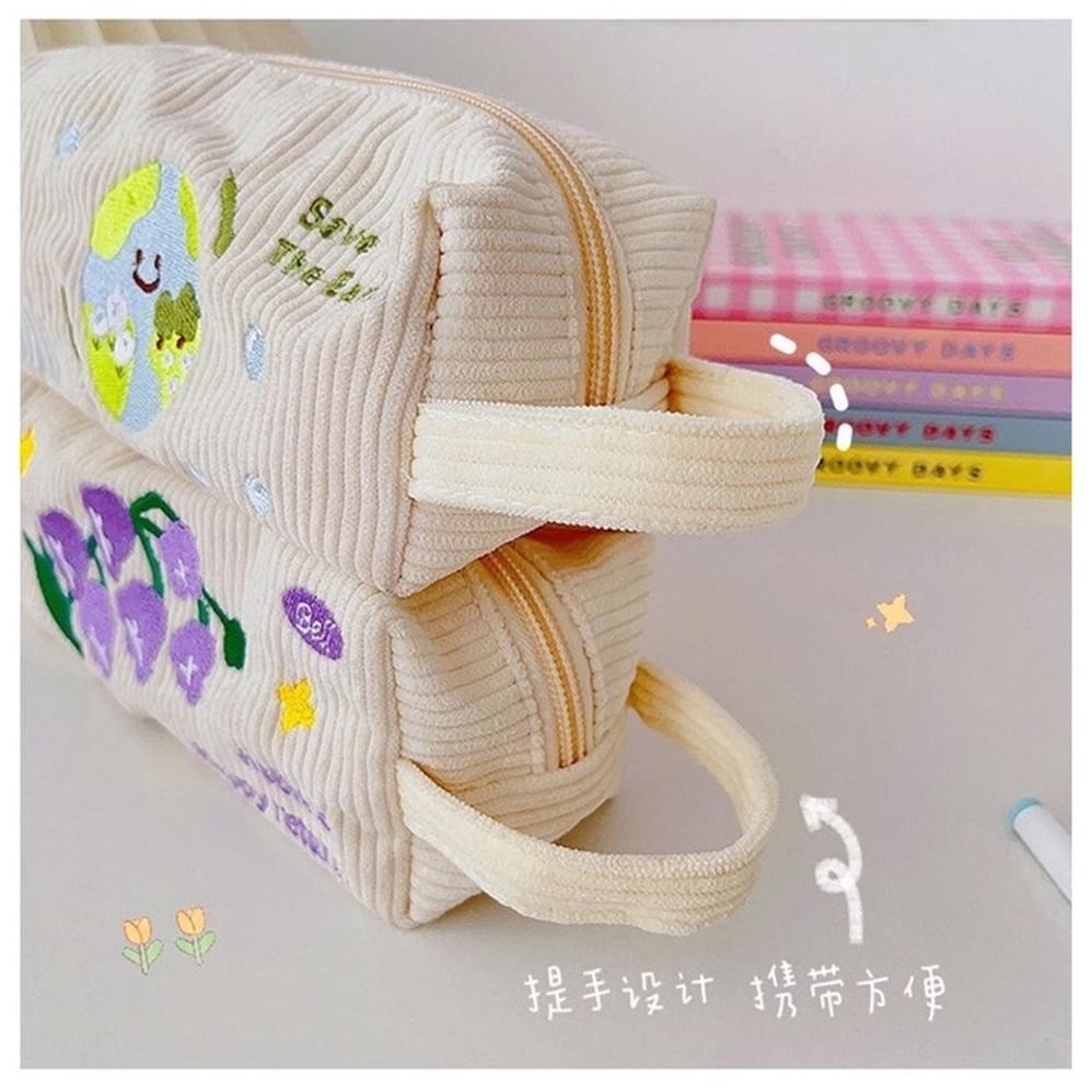 

SALE KENSHO Pouch Aesthetic Kain Corduroy Handle Lucu Import / Kotak Pensil Kain / Tempat Makeup / Cute My56