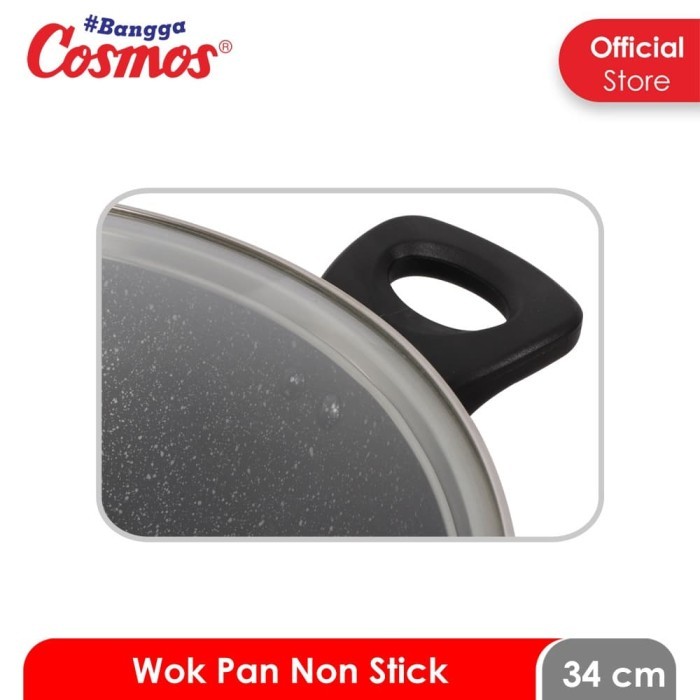 Cosmos Marble Cw-34 Mbc - Non Stick Wok Pan With Cover 34 Cm