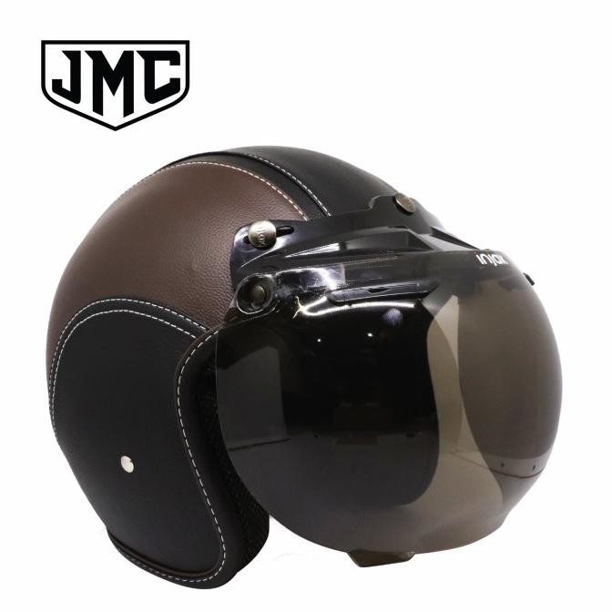 Helm Bogo Retro Cokelat Tua Full Leather Sni