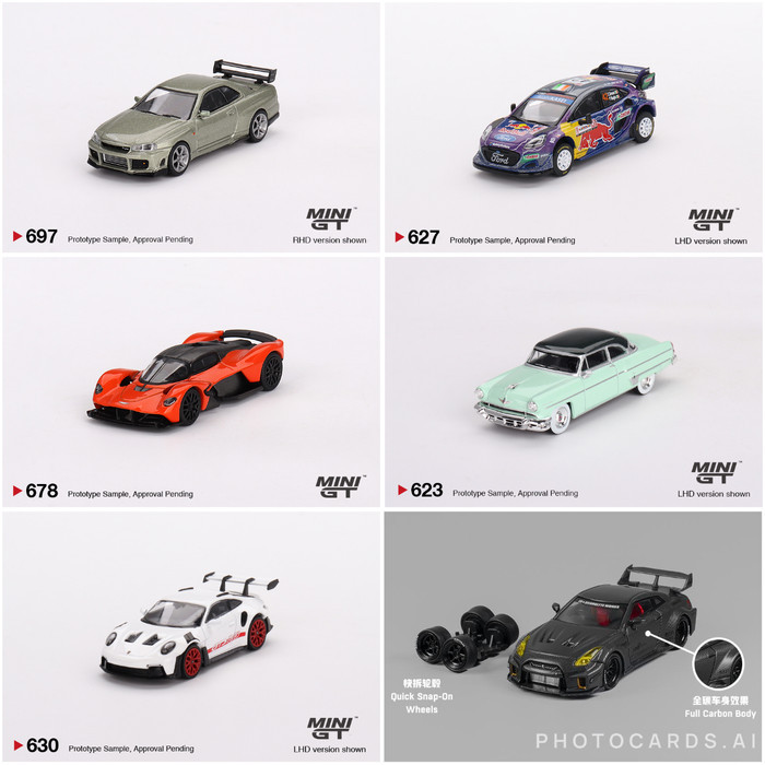 MINIGT 623 Lincoln Capri 1954 Parklane Green - 627 Ford Puma WRT 2022 Rally - 630 Porsche 911 992 GT
