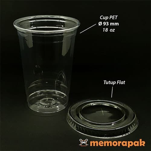 Cup Plastik Pet / Gelas Plastik Bening 93Mm 18 Oz + Tutup Flat