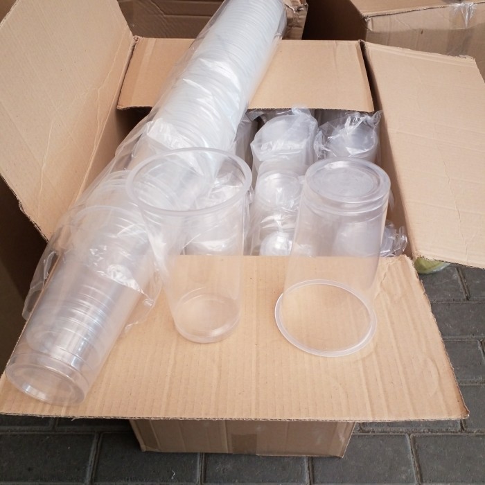 Cup / Gelas Plastik Bsm 22Oz Datar Bening Isi 1000Pcs