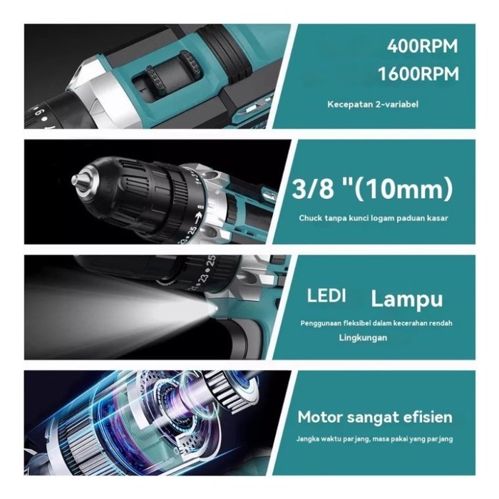 MAKITA Mesin Bor / Mesin Bor Baterai Tangan / Impact Drill Listrik 766V/388V