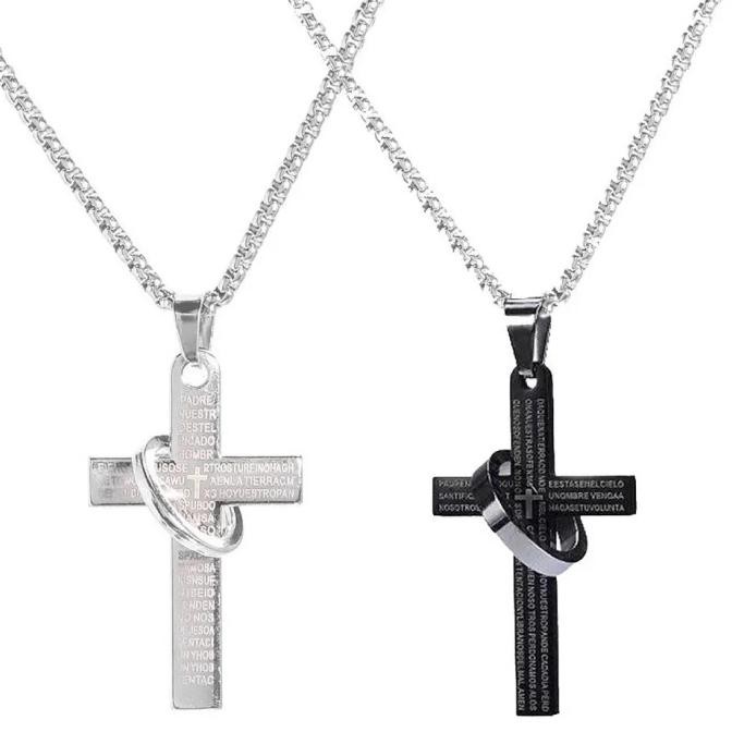 Kalung Salib Pria & Wanita Titanium Emas Perak