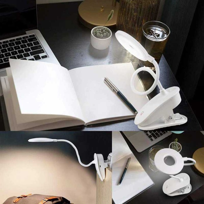 Lampu Led Meja Belajar Portable Lampu Baca Jepit Usb Rechargeable