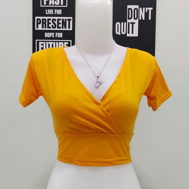 S57 VF/SEXY V-NECK T-SHIRT CROP TOP MOUREN TOP KAOS WANITA KEKINIAN XYY