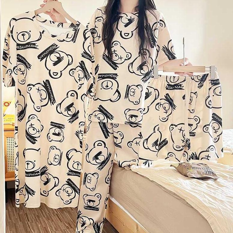 HJK Piyama 4 set Wamita Dewasa Jumbo Lembut dan Dingin  /4in1 Baju Tidur Set Daster Celana Pendek Ce