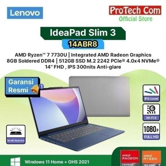 Lenovo Ideapad Slim 3 14Abr8 7-7730U 8Gb 512Gb 14" Fhd Ips Ohs W11