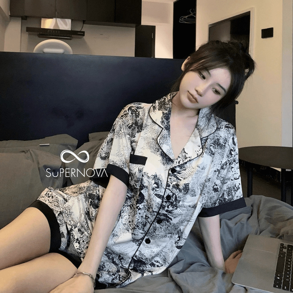 Hotss [Supernova] Dior Pajamas Short Ice Silk Satin Korea Jepang Elegan Piyama Mewah Baju Tidur