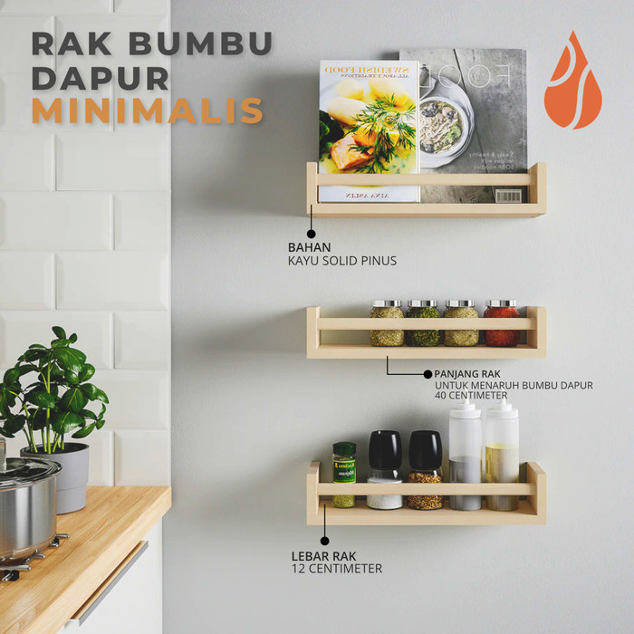 

TERUJI Rak Bumbu Dapur Kayu Serbaguna 40cm Tempat Bumbu Minimalis
