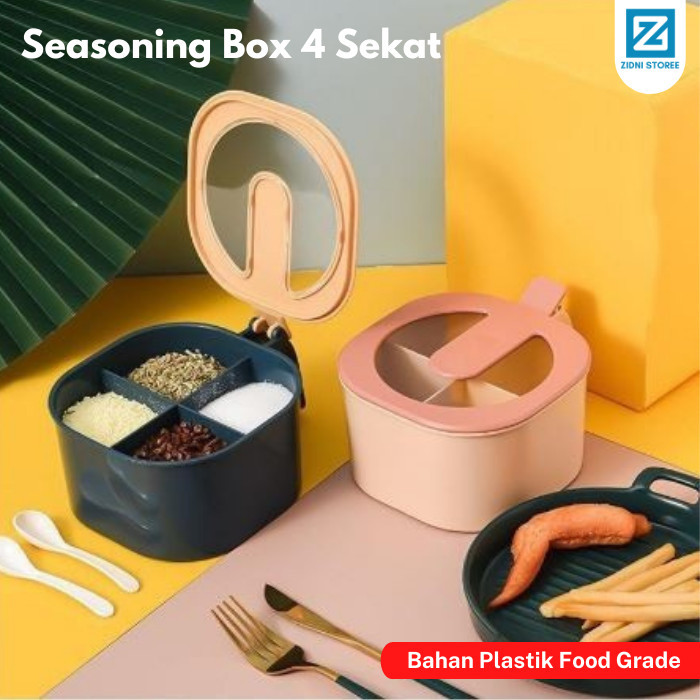 

BERKUALITAS Kotak Bumbu Dapur 4IN1 Free Sendok Rak Bumbu Seasoning Box 4 Sekat
