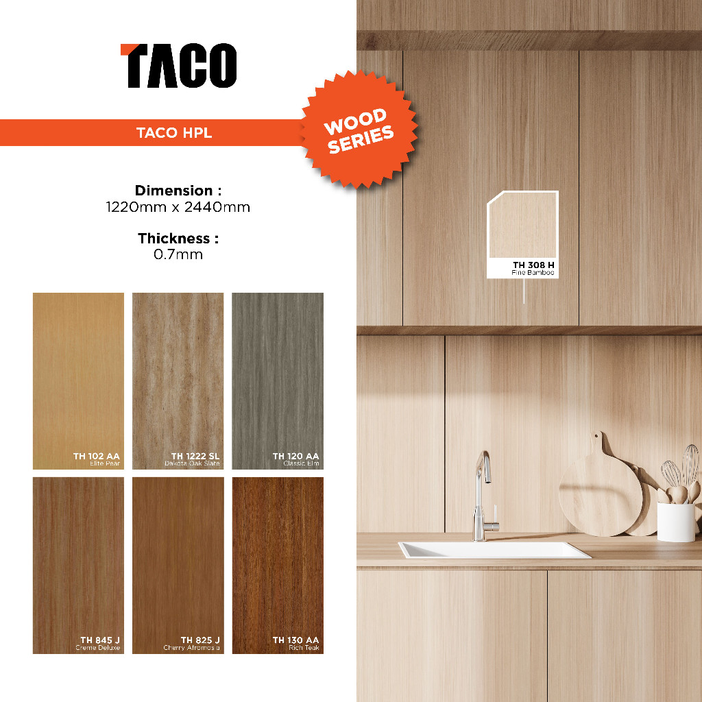 TACO Laminate HPL Solid / Motif Kayu / Pattern per 1 lembar 122 CM X 244 CM