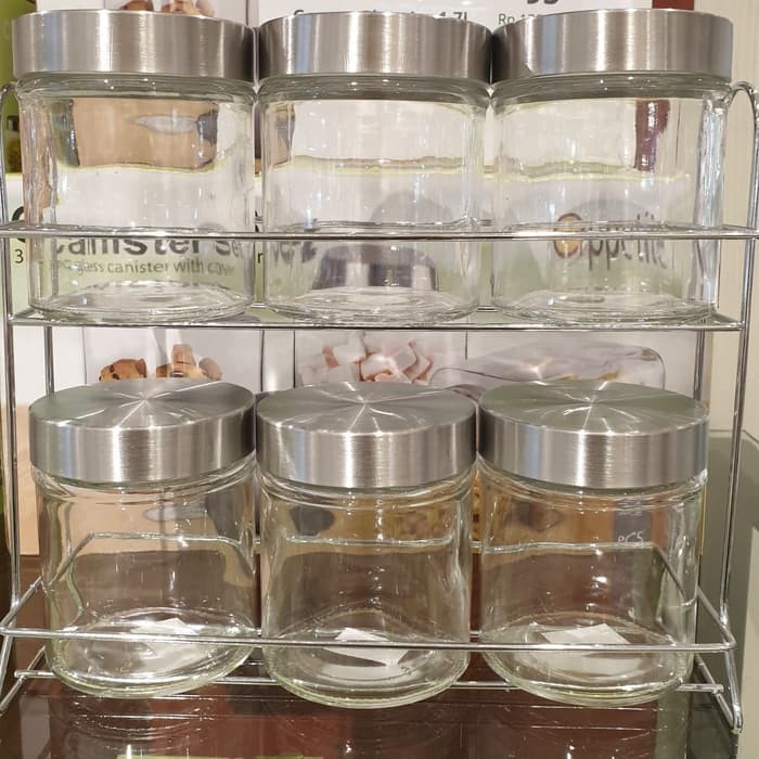 Set Toples Kaca Dengan Rak 7Pc/Rak Toples/Rak Toples Kue Atau Bumbu