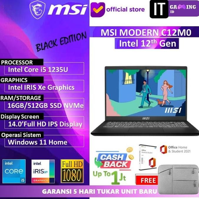 Laptop Msi Modern 14 Core I5 Gen 12 16Gb 512Gb Win 11  14" Full Hd Ips