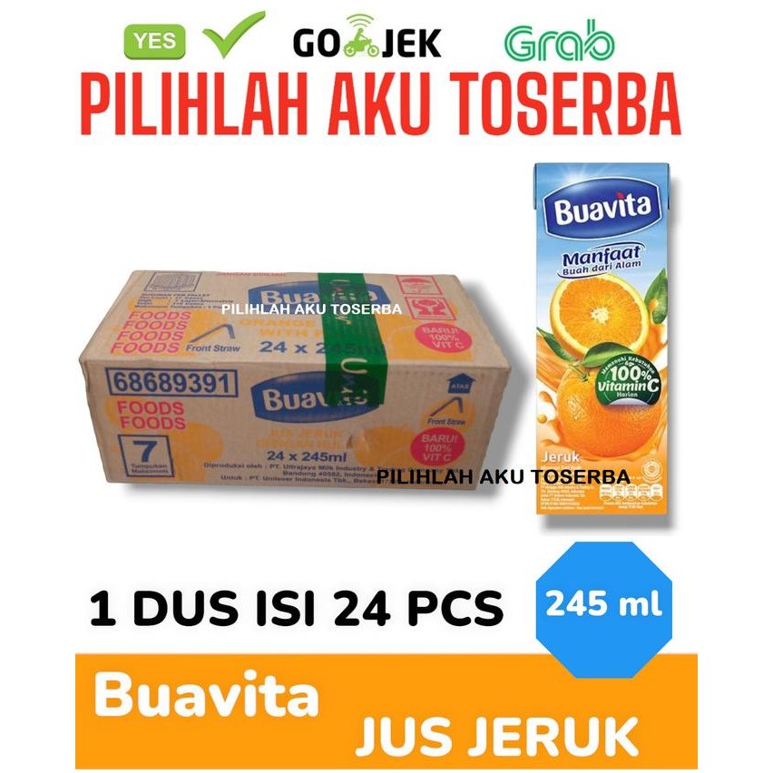 

SALE! BUAVITA ORANGE JUS JERUK 245 ML - ( HARGA 1 DUS ISI 24 PCS )