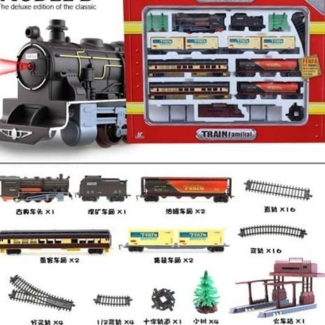 Super Jumbo Kereta Mainan Lokomotif Fenfa Railking Gerbong Rel Train Railcar Railway Station Angkuta