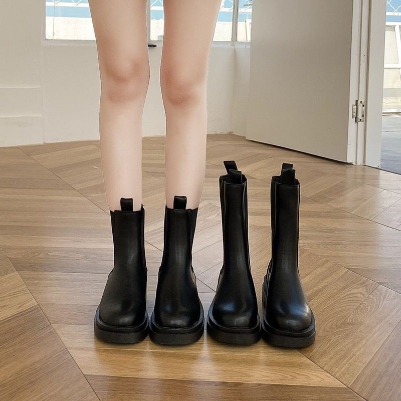 Martin Boots Wanita Pendek Mid-Tube Chelsea Rokok Ukuran Besar |9A18608C|