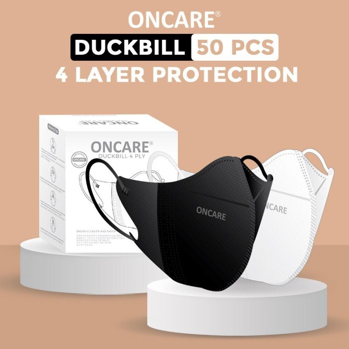Masker Duckbill ONCARE Premium 4Ply Original Putih Hitam isi 50Pcs