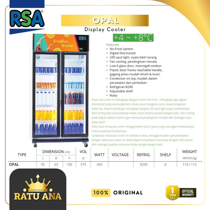 RSA SHOWCASE 2 PINTU / OPAL / DISPLAY COOLER