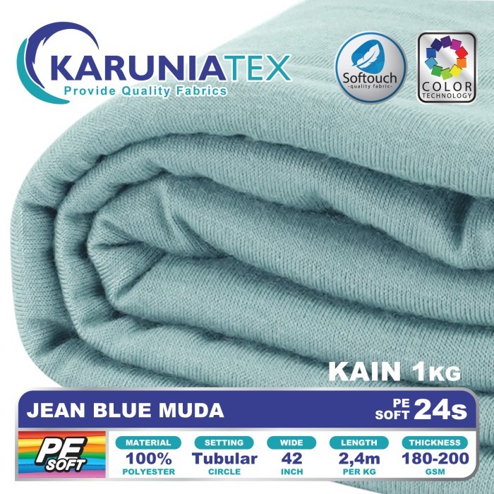 

Kain Kaos PE Soft 24s Kiloan Jean Blue Muda Karunia Textile