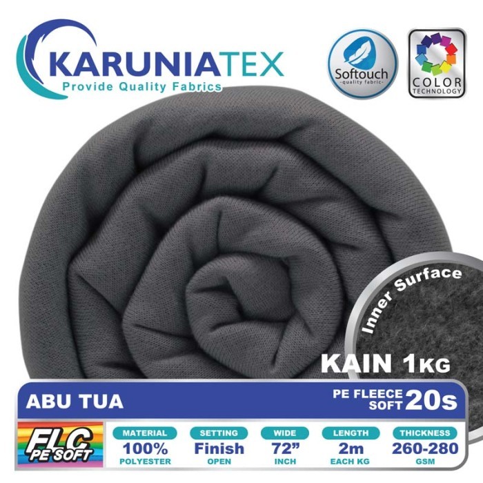

Kain Fleece PE Soft 20s Kiloan Abu Tua Karunia Textile