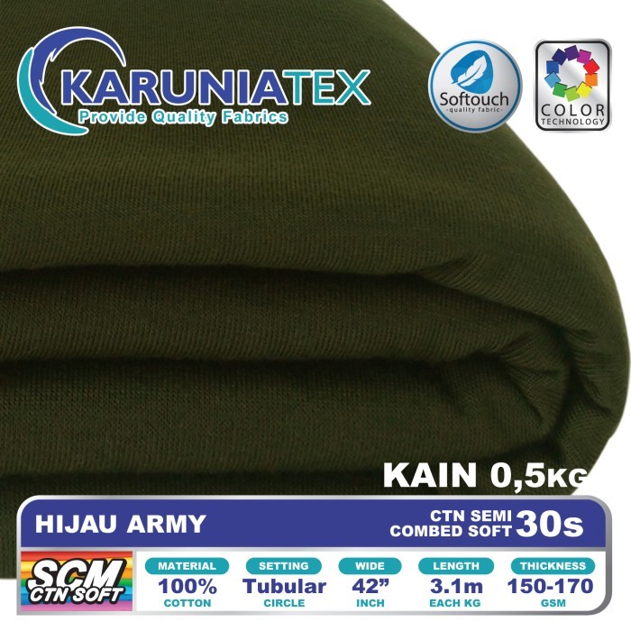 

Bahan Kaos Cotton Semi Combed 30s 0,5 Kg Hijau Army