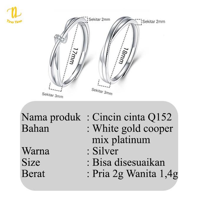 TINO TINO Cincin Couple Titanium Q152 Wedding Ring Simply premium Zirconia/Cincin Pasangan Tunangan 
