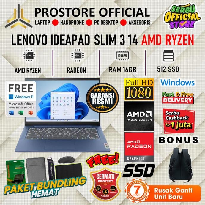 Lenovo Ideapad Slim 3 14 Ryzen 7 7730 Ryzen 5 7530 16Gb 512Gb W11+Ohs