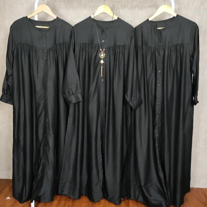 Gamis Hitam Super Jumbo Ld 130 Cm Model Polos Kekinian