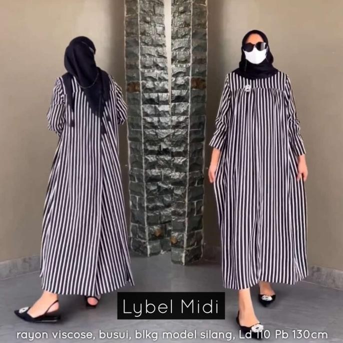 Baju Gamis Wanita Muslim Lybel Midi Dress Fashion Perempuan Dewasa Ibu