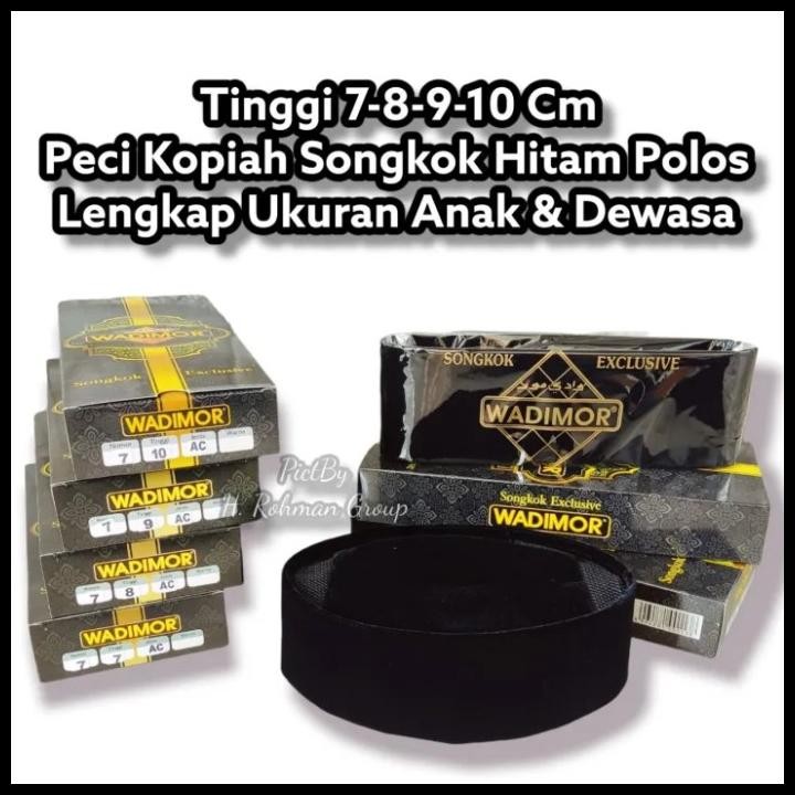 Kopiah Songkok Peci Hitam /  Wadimor Ac Terbaru / Peci Dewasa Kupiah Wadimor Pendek Tinggi 6 7 8 9 1