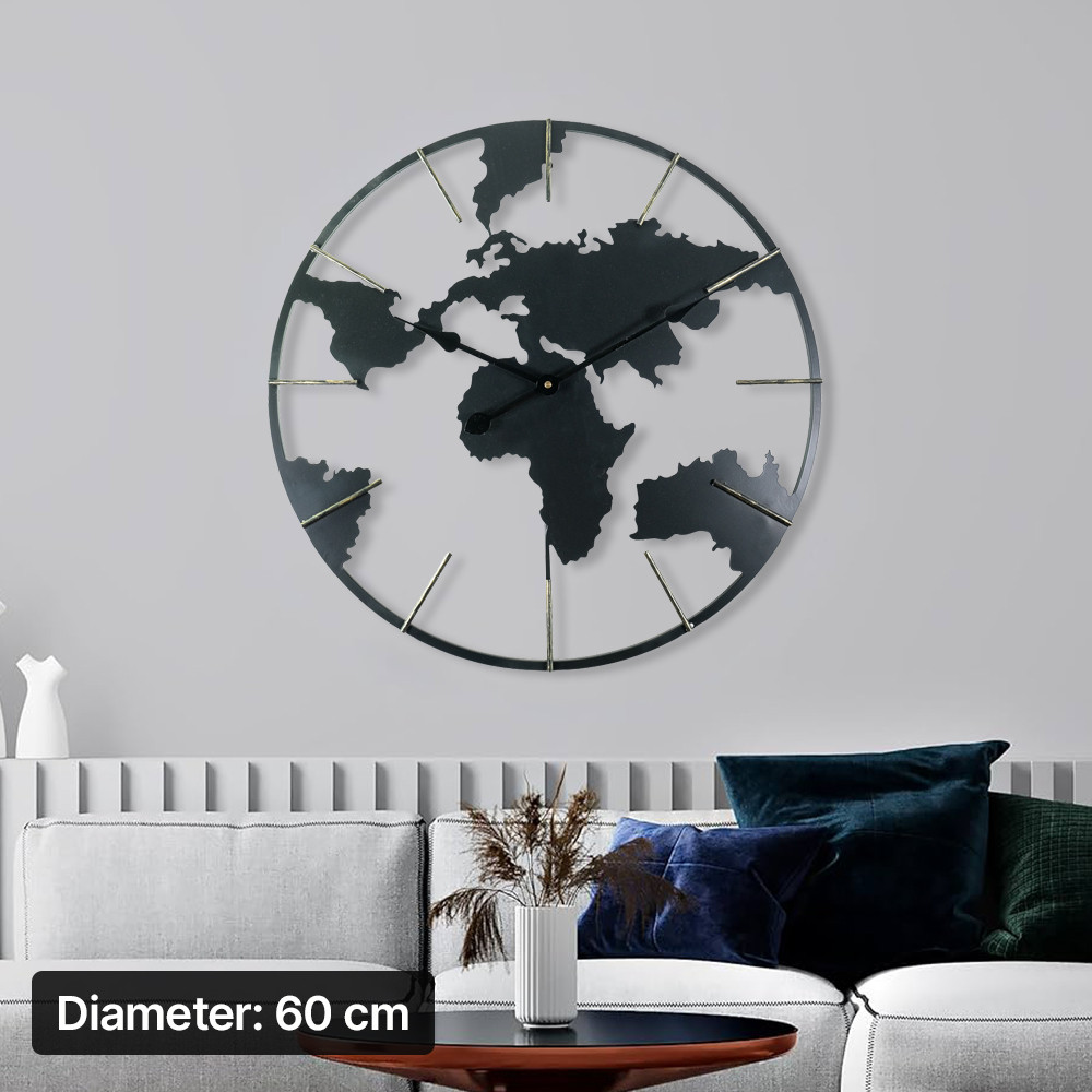 Jam Dinding Besar Globe Design Iron Silent Movement 60 cm - OG-55 - Black