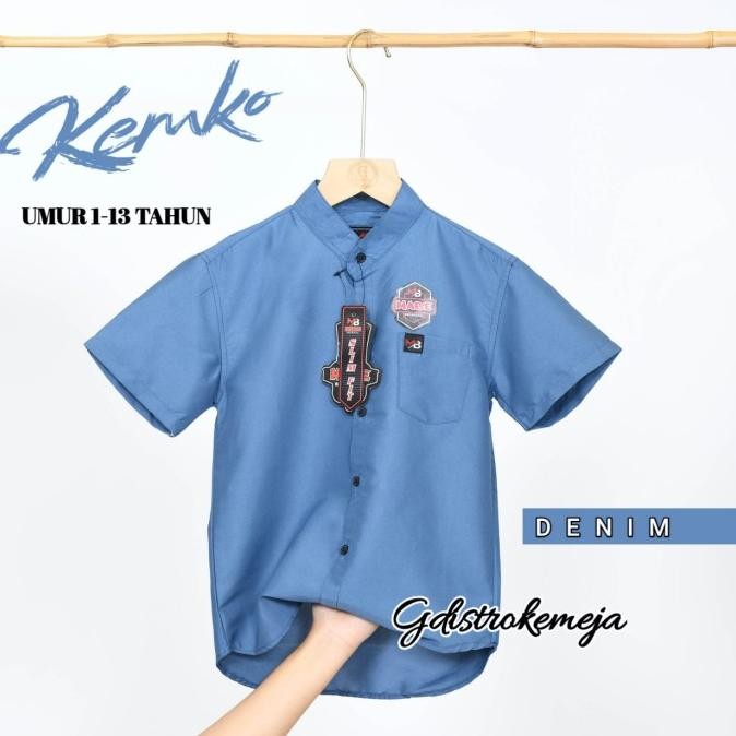 KOKO ANAK LAKI LAKI WARNA DENIM BAJU KOKO KURTA ANAK MODEL POLOS PENDEK TERBARU 2024
