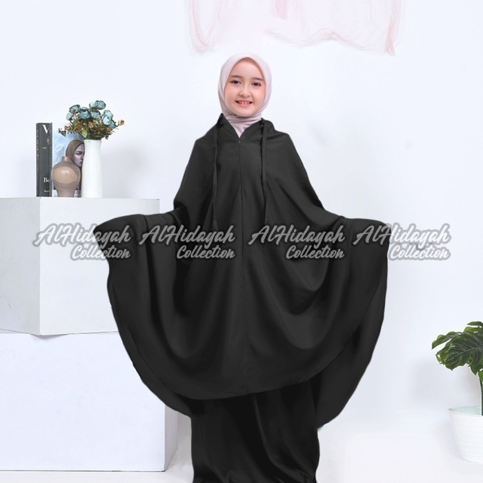 Mukena Anak Mukena Anak Traveling 2 in 1 Resleting Dagu Katun Premium Polos SD SMP - Hitam, L (7-9th