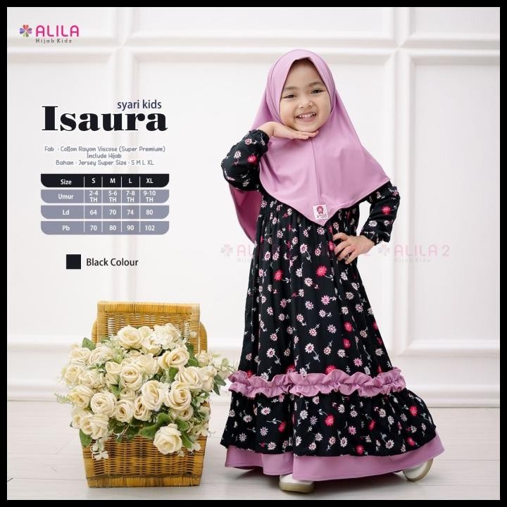 Baju Muslim Anak Perempuan Isaura Syari Kids Balita Viscose Ori Alila Terlaris