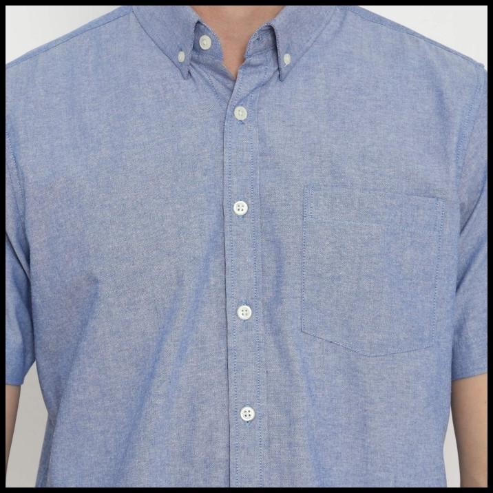 Platini Kemeja Pria Polos Oxford Pendek Dusty Blue 1069 Best Seller
