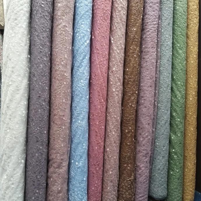 Terbaru Bahan/Kain Kebaya Tile Metalic.Tulle Gliter.Brokat.Brukat.Tile Korea Best Seller