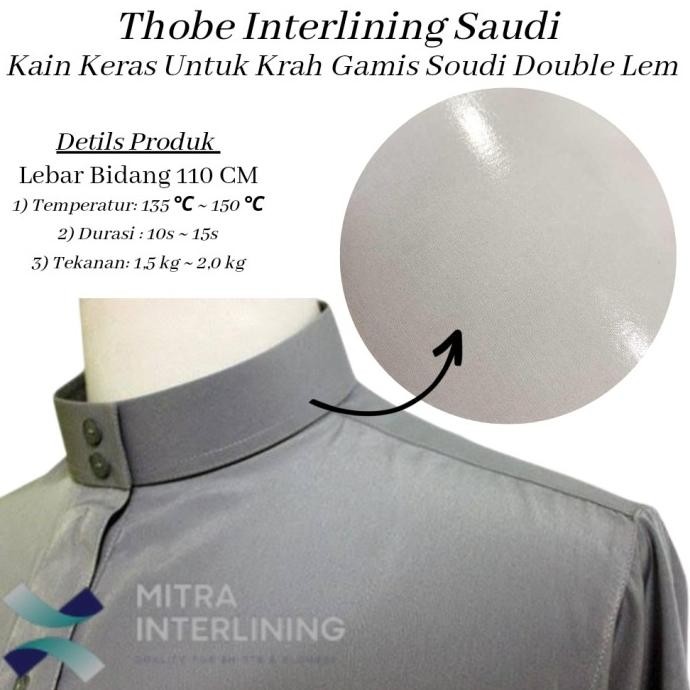 KAIN KERAS FULL LEM BULAK BALIK GAMIS SAUDI ARAB 2 FACE FUSIBLE THOBE
