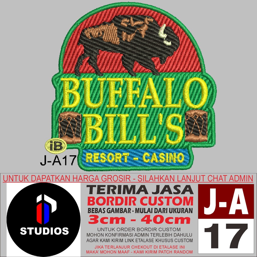 I STUDIOS PATCH BORDIR LOGO EMBLEM/BADGE J-A17 BUFFALO BILL'S VINTAGE HOTEL &CASINO - REVIEW/TESTIMO