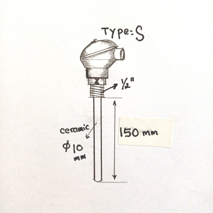 thermocouple type S dia 10 x 150 mm