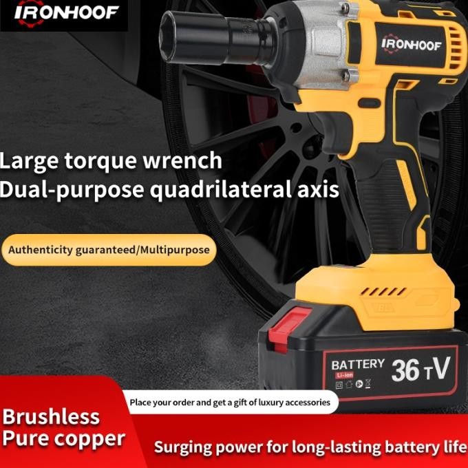 IRONHOOF Impact Wrench Brushless 420N.M Mesin Bor Baterai Impact Baterai 288V