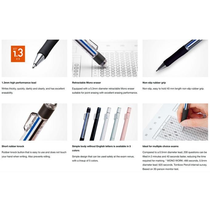 

Tombow Mono Work Mechanical Pencil 1.3mm with Rubber Grip Pensil Mekanik Tebal Untuk Ujian