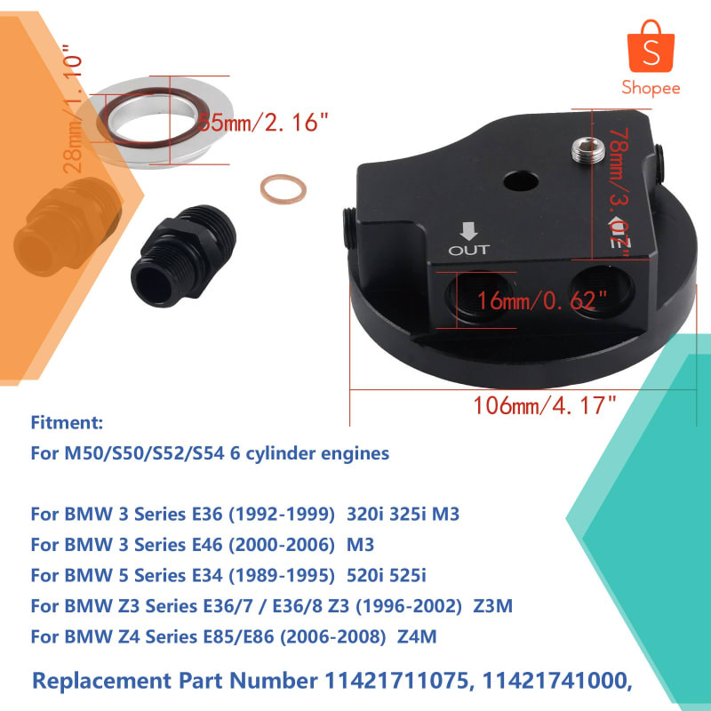 Promo Engine Oil Filter Cap With Oil Cooler Fittings for BMW M50 S50 S52 S54  E36 E46 Aluminum adapt