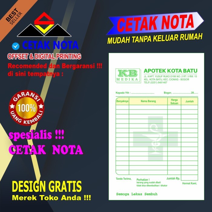 

Ready Cetak Nota 1 ply 20 buku Hvs 1/2Folio