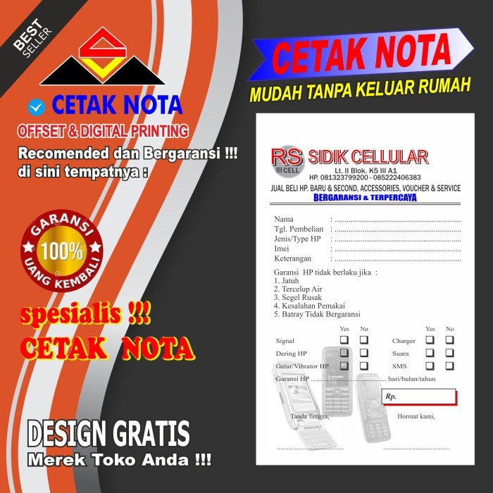 

Ready Nota custom 40 buku 1 ply hvs 1/4Folio