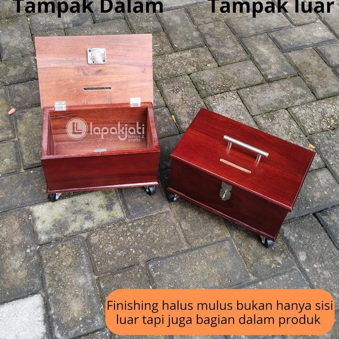 Kotak Amal Roda Belok Hidup Kayu Jati Polos Kotak Infaq Uang Masjid