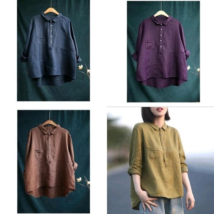 YUMI TOP ATASAN KATUN LINEN RAMI BLUS WANITA MODEL KOREAN TERLARIS COD