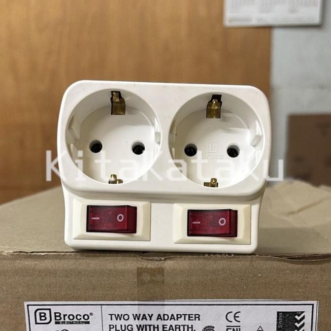 Over Steker Saklar Broco 13823 Adaptor Stop Kontak 2 Lubang dengan Arde dan Saklar Lampu Original